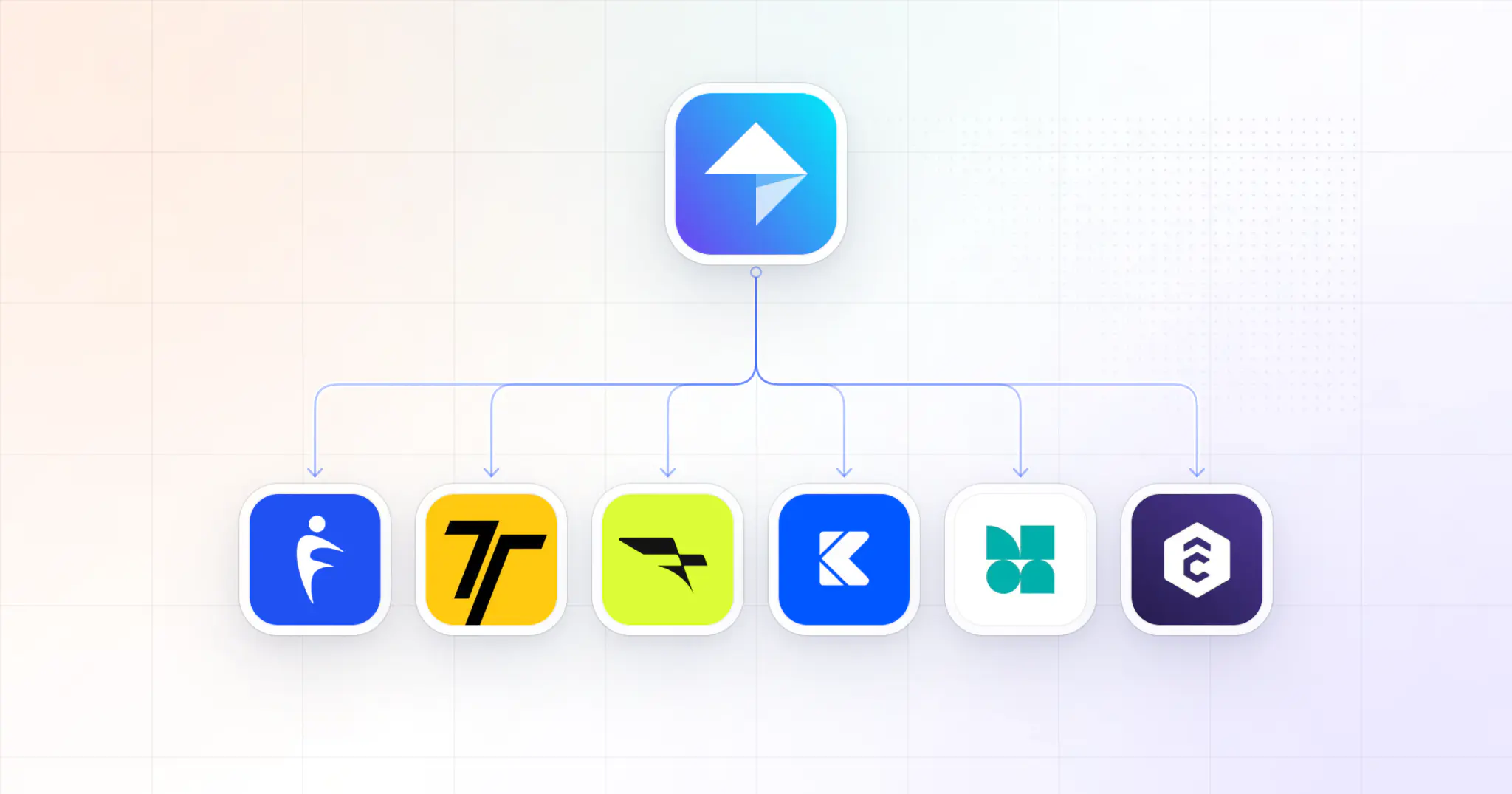 The My PT Hub app icon at the top, branching down to the app icons of the six alternatives in this guide: HubFit, Trainerize, Everfit, Kahunas, PT Distinction, TrueCoach