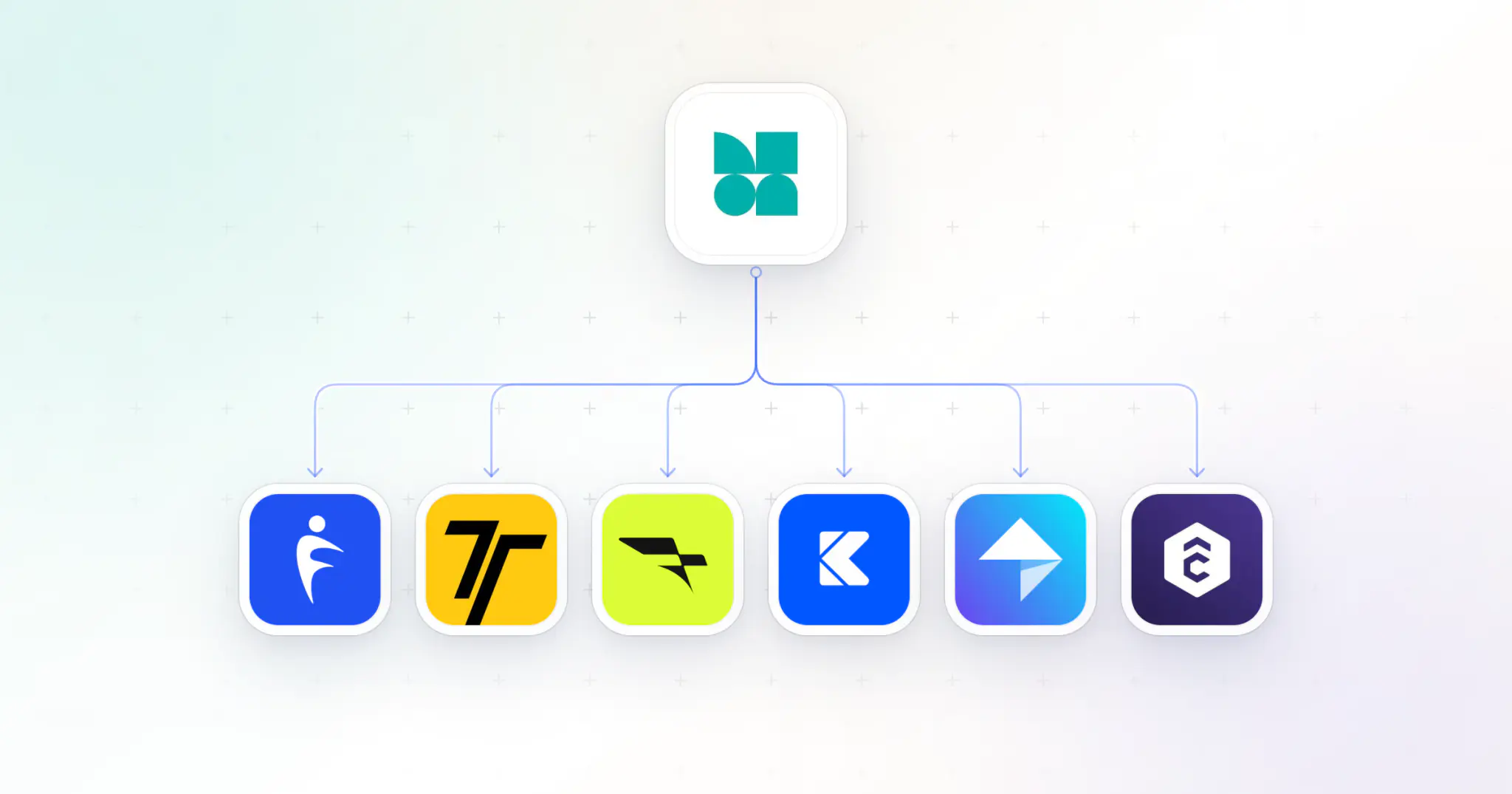 The PT Distinction app icon at the top, branching down to the app icons of the six alternatives in this guide: HubFit, Trainerize, Everfit, Kahunas, My PT Hub, TrueCoach