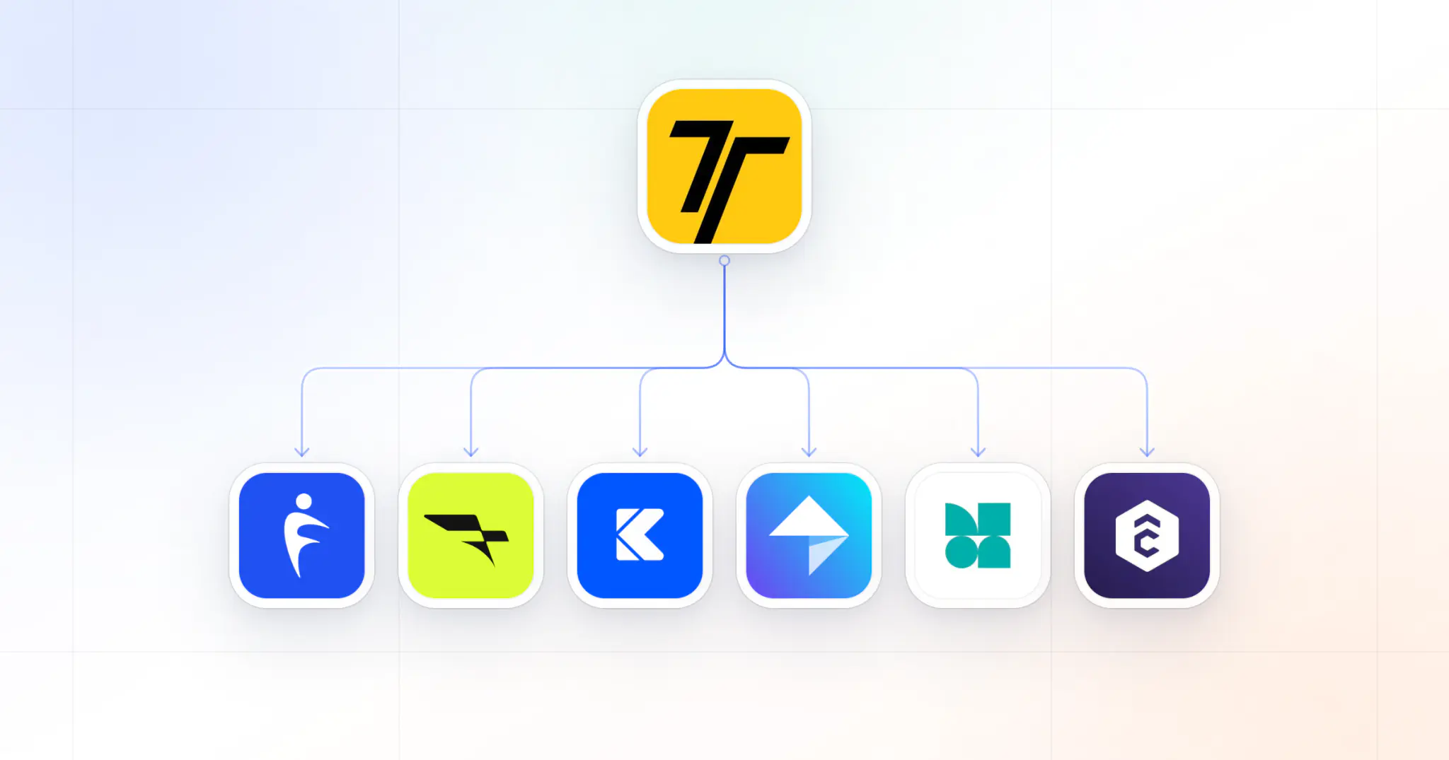 The Trainerize app icon at the top, branching down to the app icons of the six alternatives in this guide: HubFit, Everfit, Kahunas, My PT Hub, PT Distinction, TrueCoach