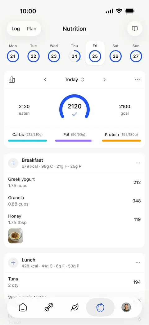 Nutrition in the client app