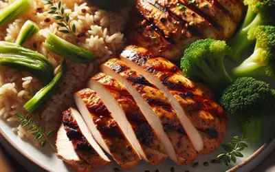 Grilled chicken breast with brown rice and broccoli