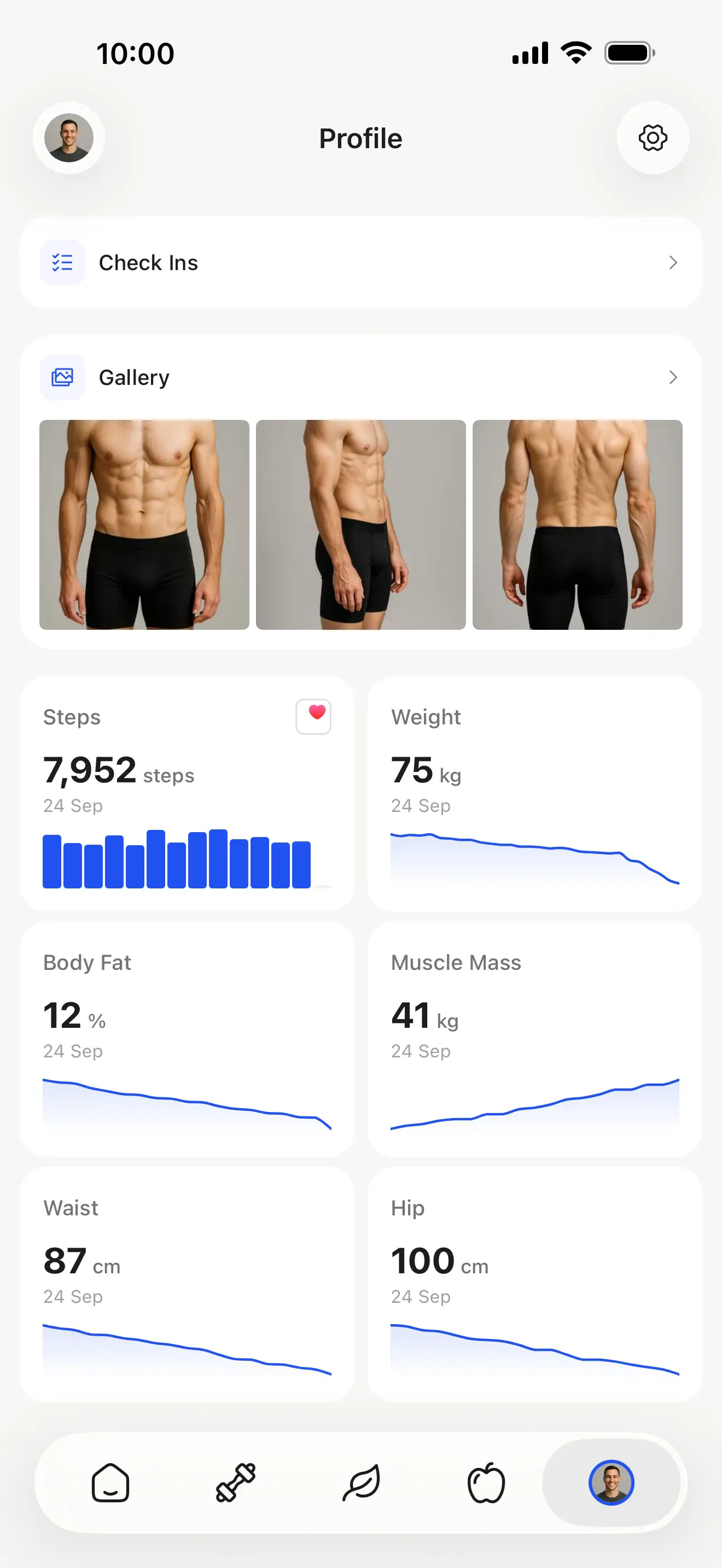 HubFit client profile with synced steps