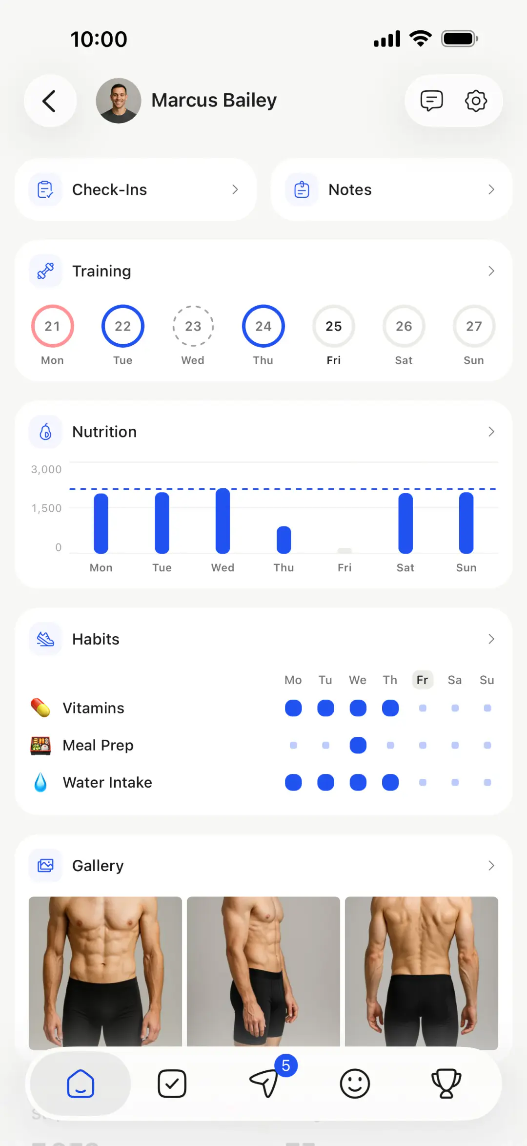 HubFit coach app client view
