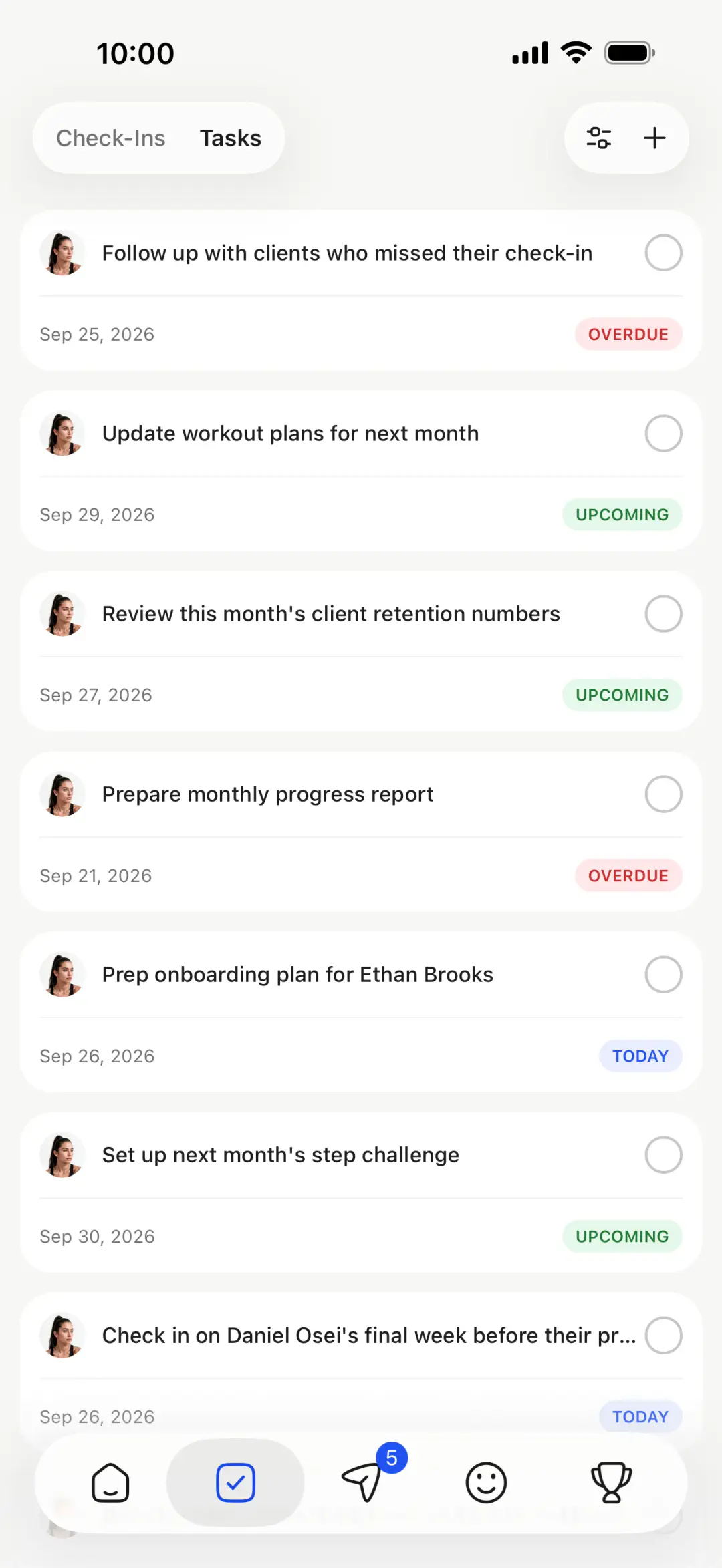 HubFit coach app task management