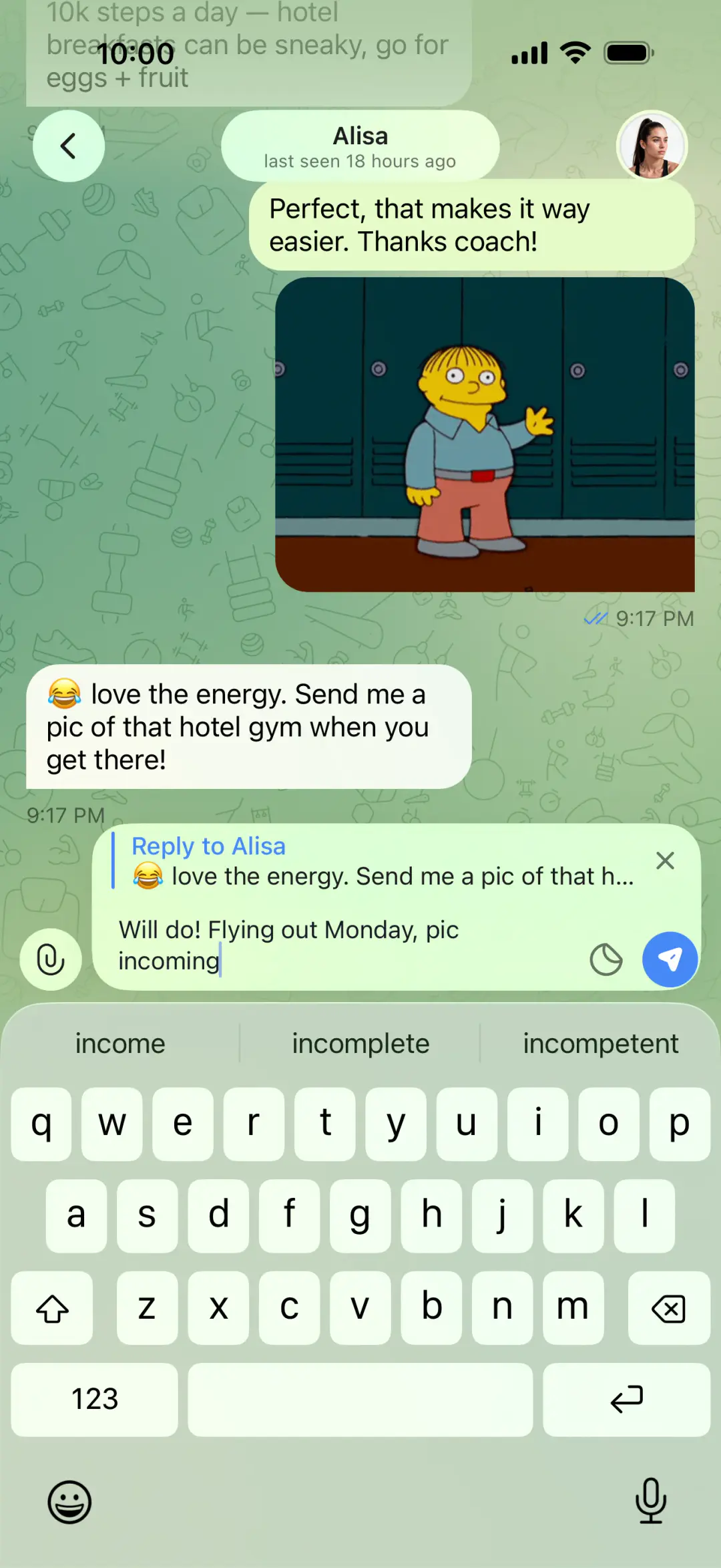 HubFit coach app messaging