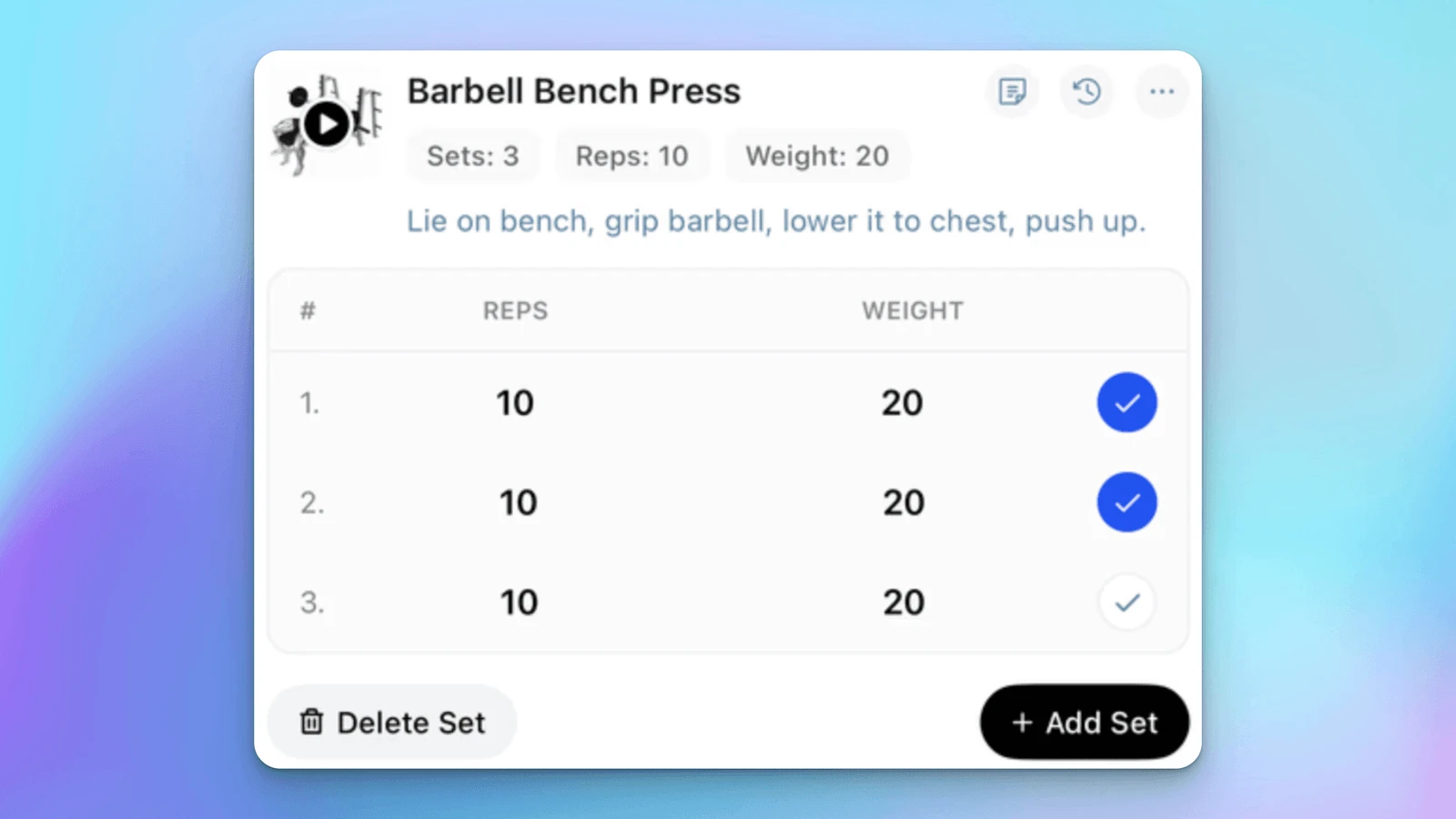 hubfit workout tracker - adding sets