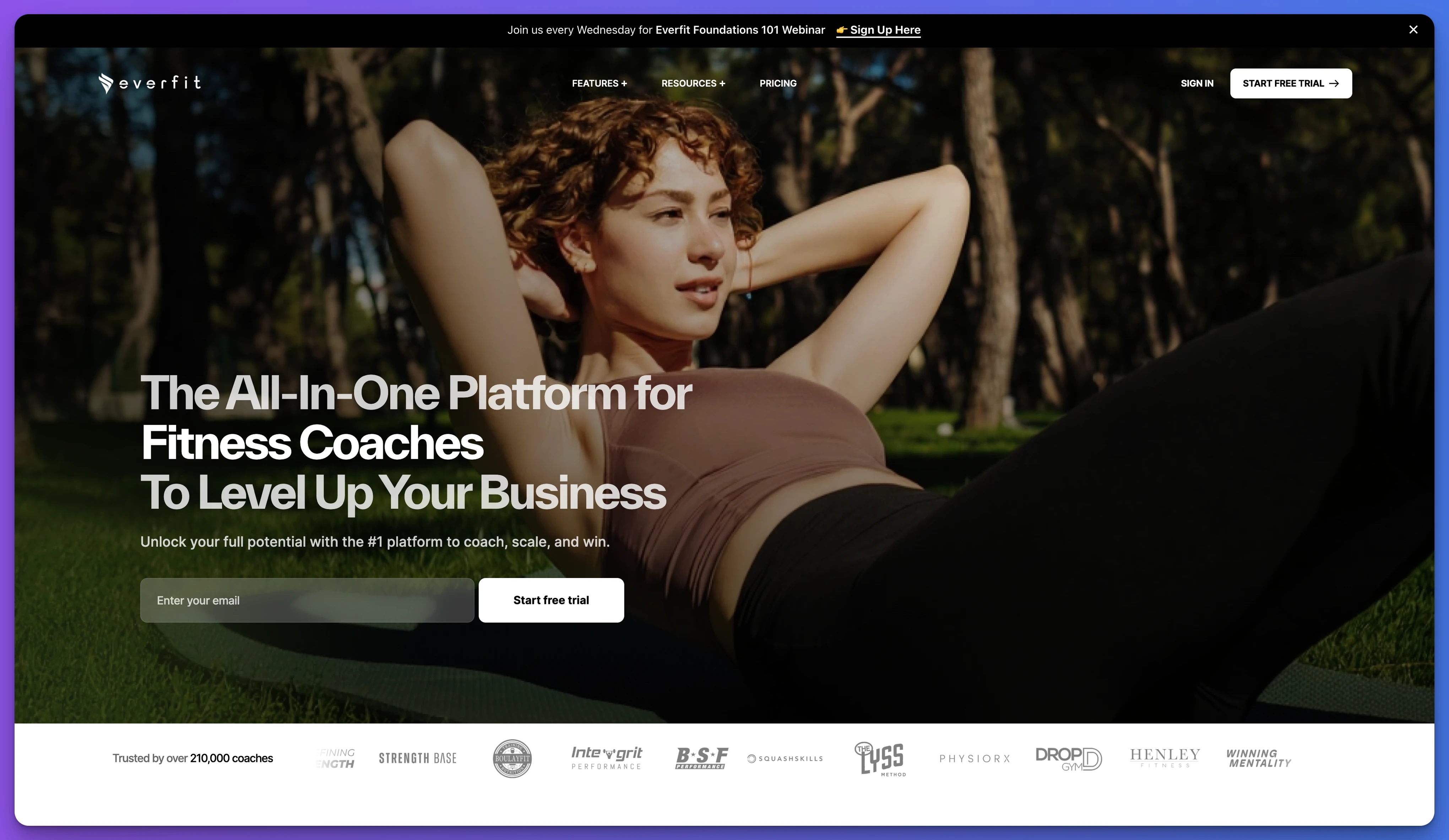 Everfit coaching platform landing page