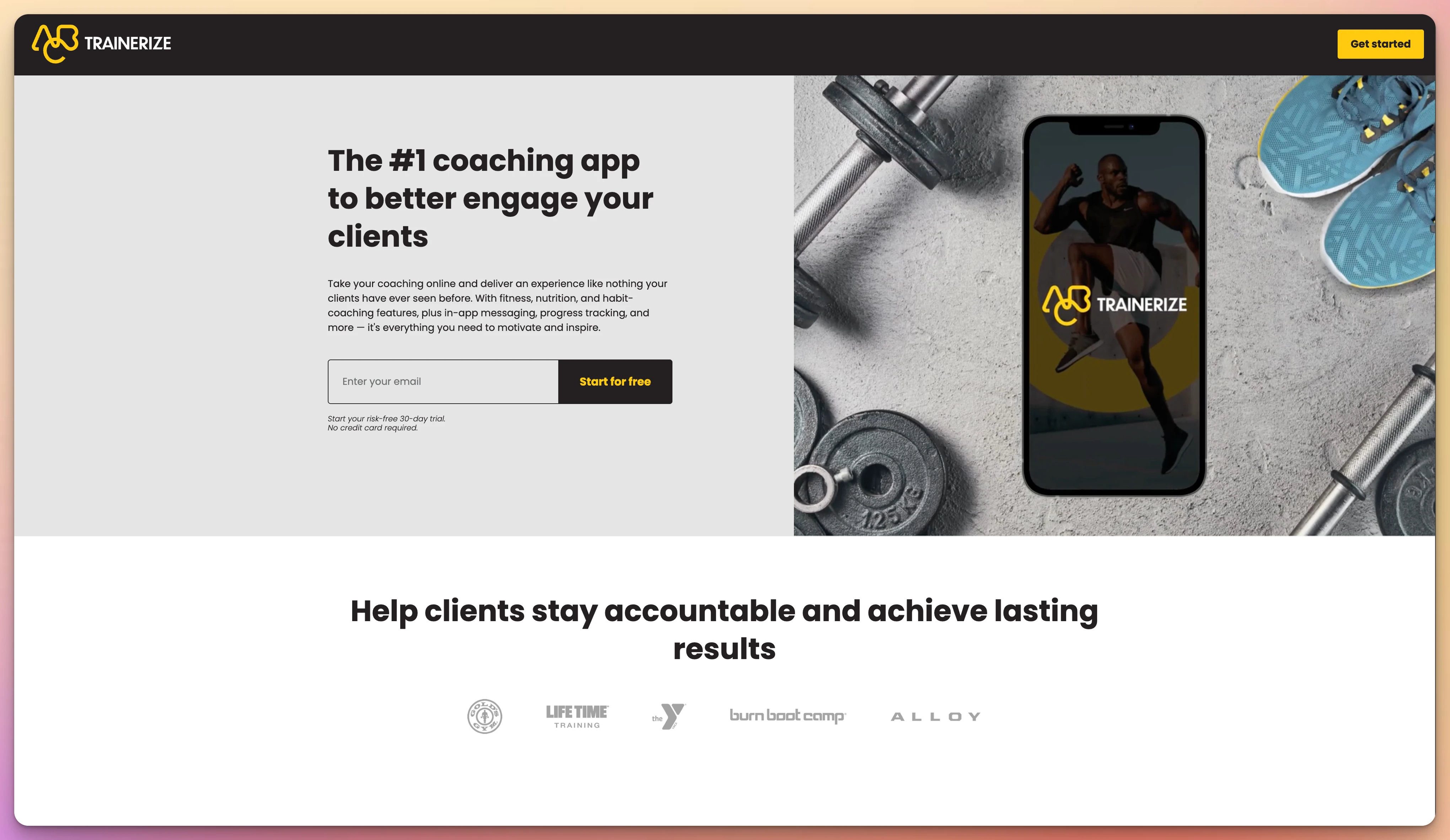 Trainerize coaching platform landing page