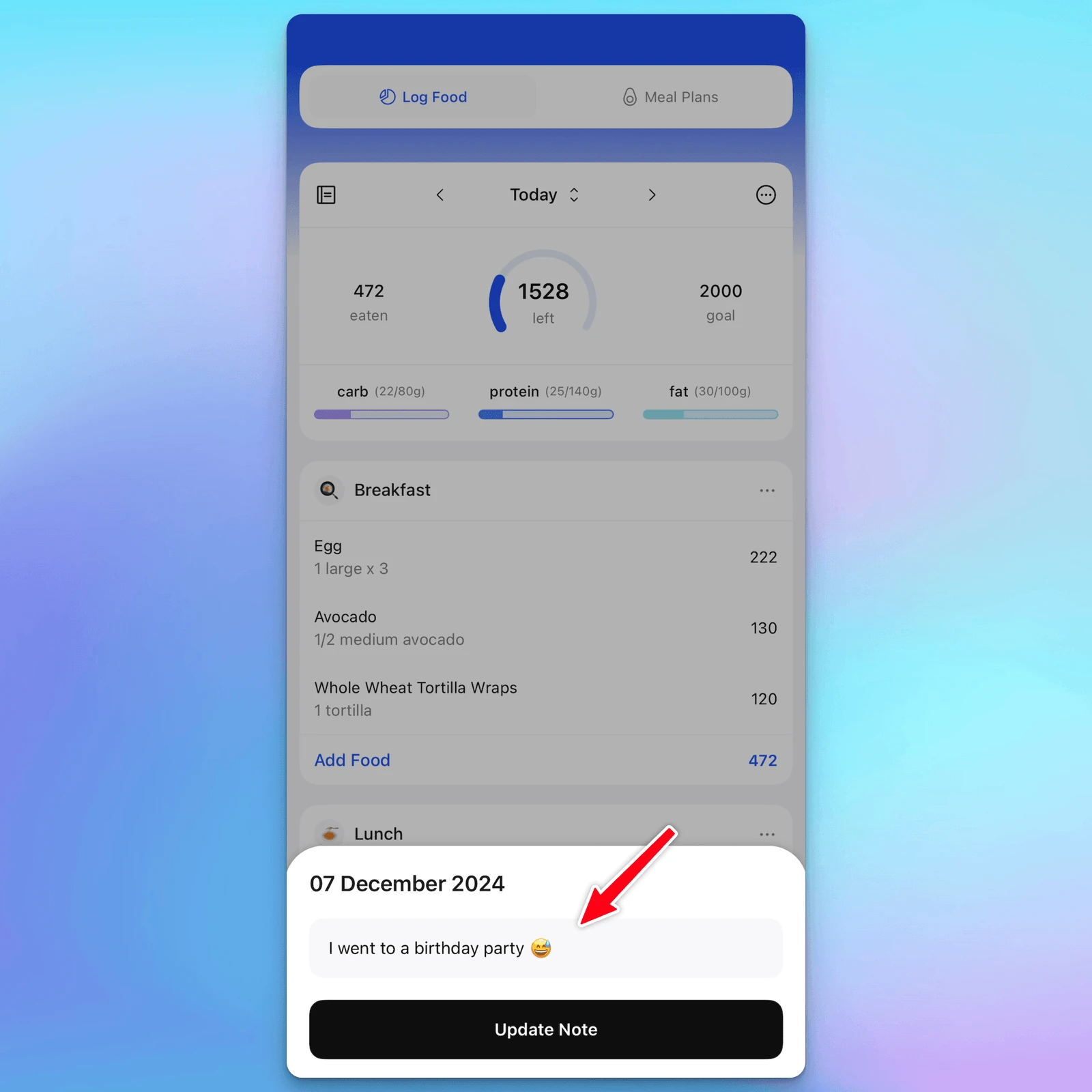 hubfit nutrition tracker: dauly notes