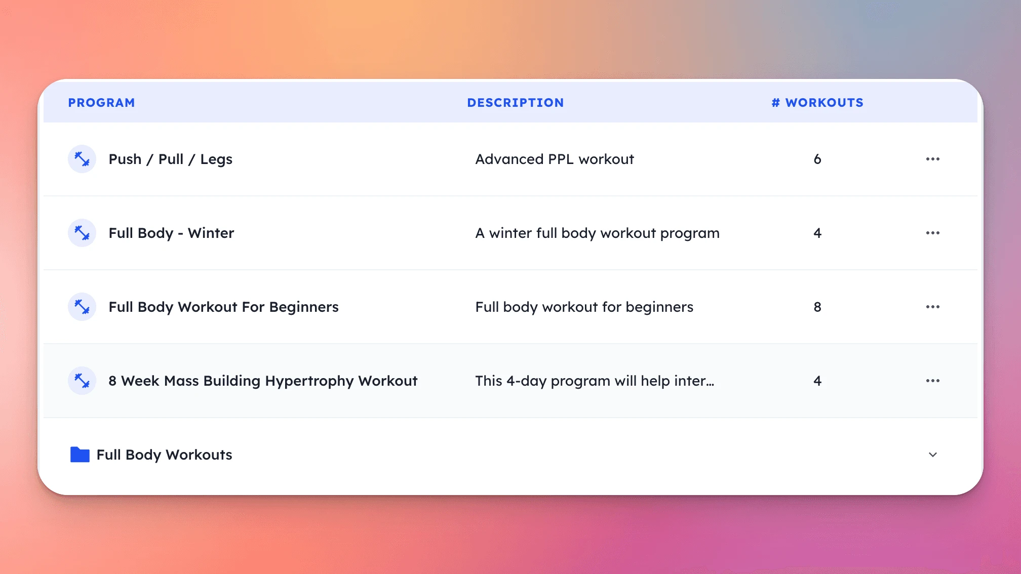 hubfit workout templates