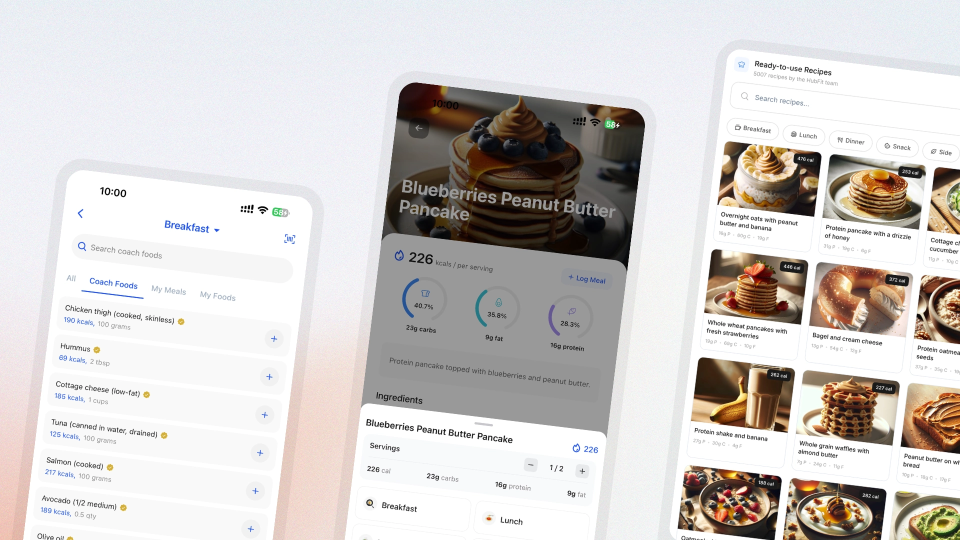 HubFit Smart Meal Planner generating a full nutrition plan from the 5,000-recipe library