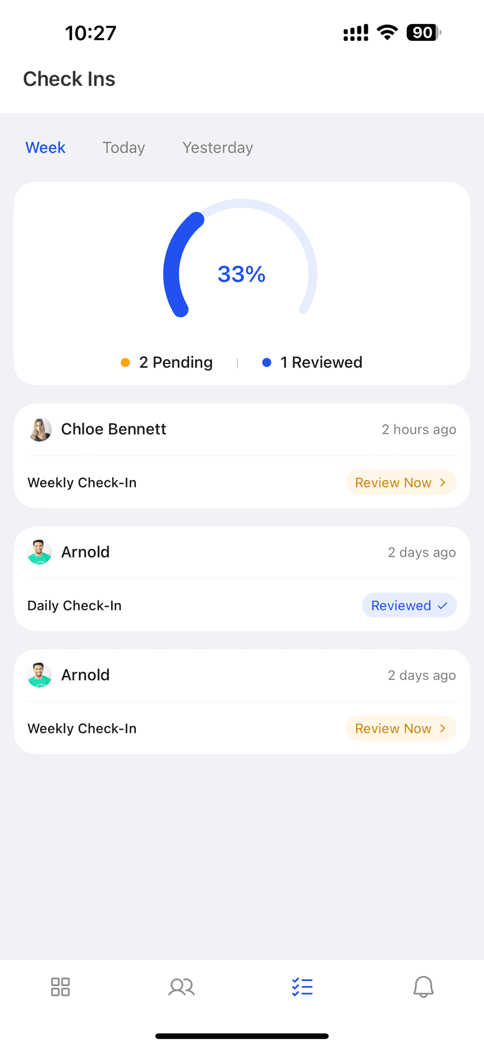 Check-ins example